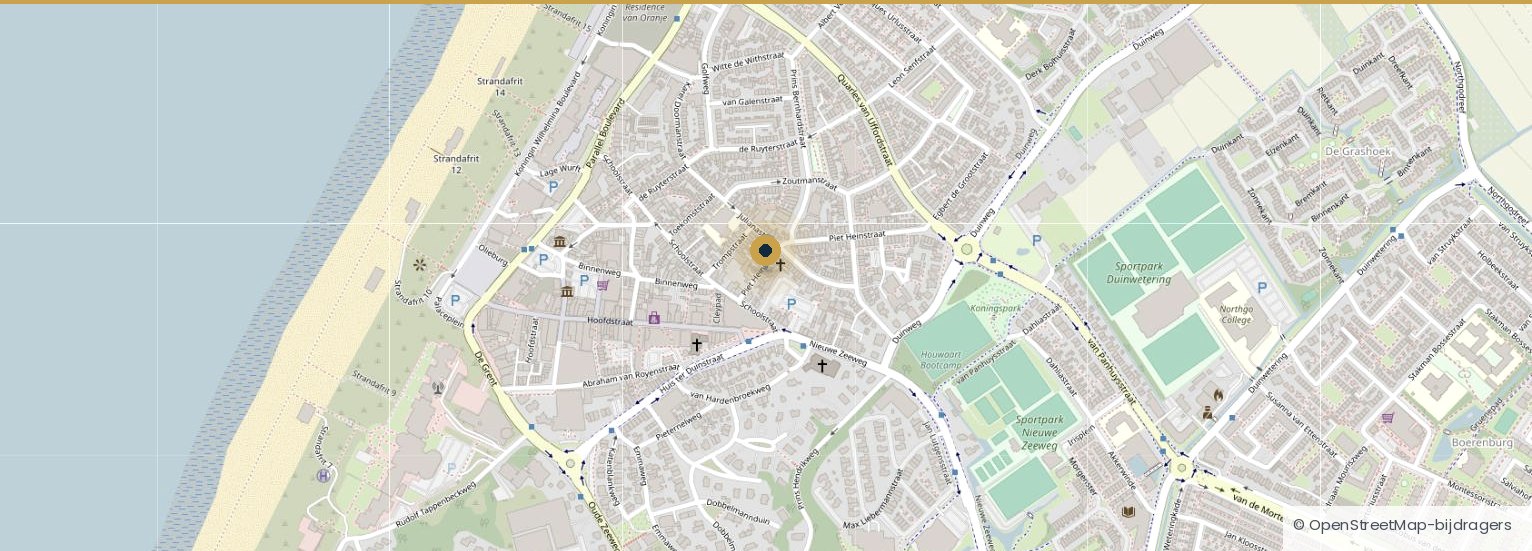 Kaart van Noordwijk aan Zee met de locatie van Advisilium aan de Piet Heinstraat
